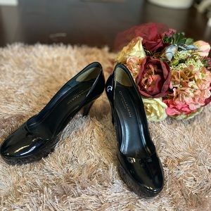 Donna Karan New York (DKNY) Black Patent Leather Platform Pump.  37 1/2